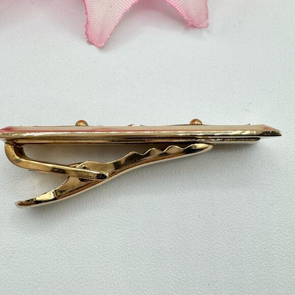 Vintage Hickok Quilted Leather Tie Clip Bar Rich Brown Gold Tone Classic Signed - Picture 6 of 10